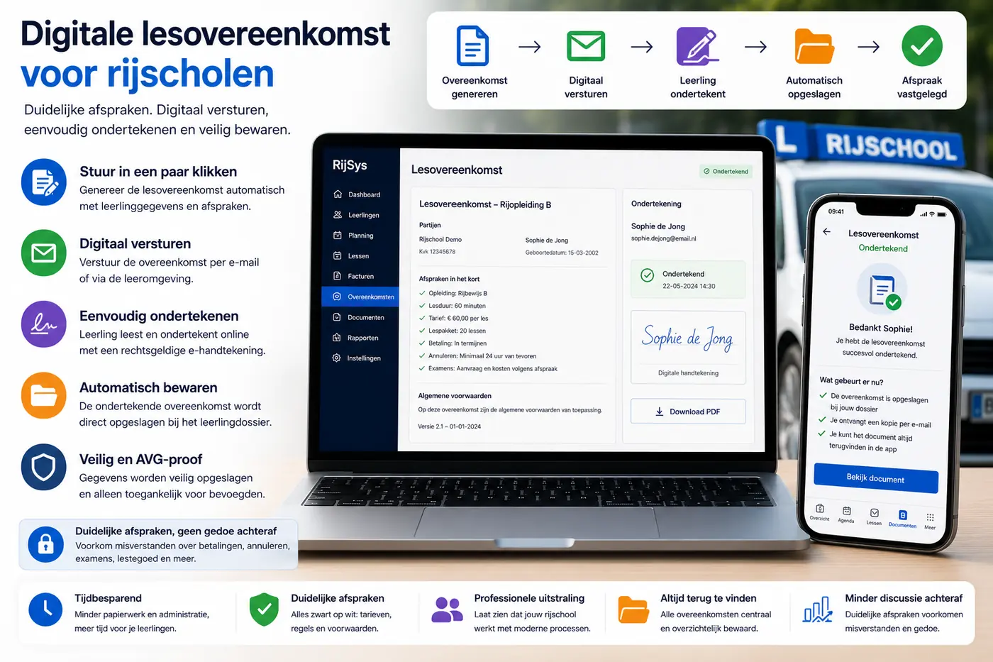 Digitale lesovereenkomst voor rijscholen: versturen, ondertekenen en bewaren