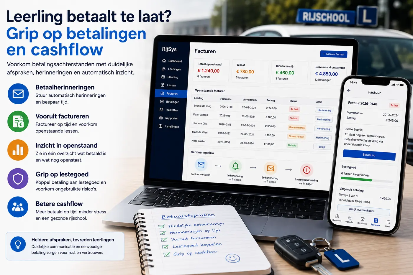 Leerling betaalt te laat: betaalherinneringen, vooruit factureren en grip op cashflow