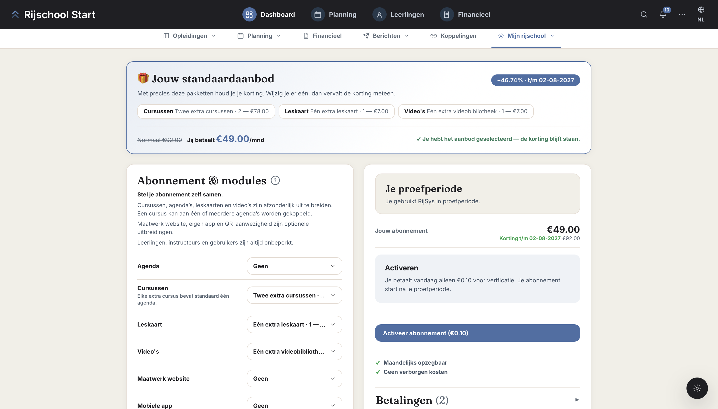 RijSys rijschoolsoftware abonnement met onbeperkt leerlingen, instructeurs en gebruikers zonder extra kosten