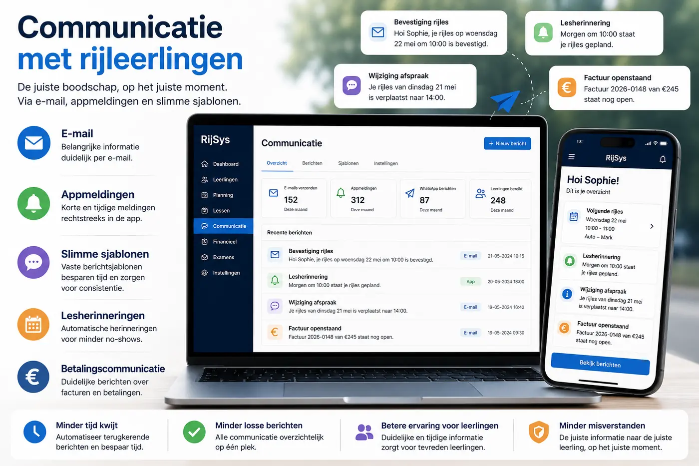Communicatie met rijleerlingen: e-mail, meldingen en slimme sjablonen