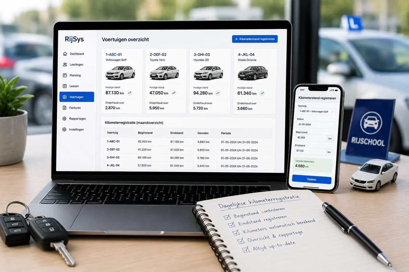 Kilometerregistratie voor rijscholen: lesauto’s, kilometers en rapportages